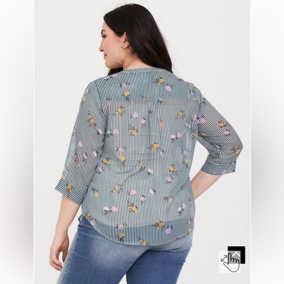 Torrid | Striped Semi Sheer Blouse With A Hint Of Metallic Thread - Picture 4 of 14